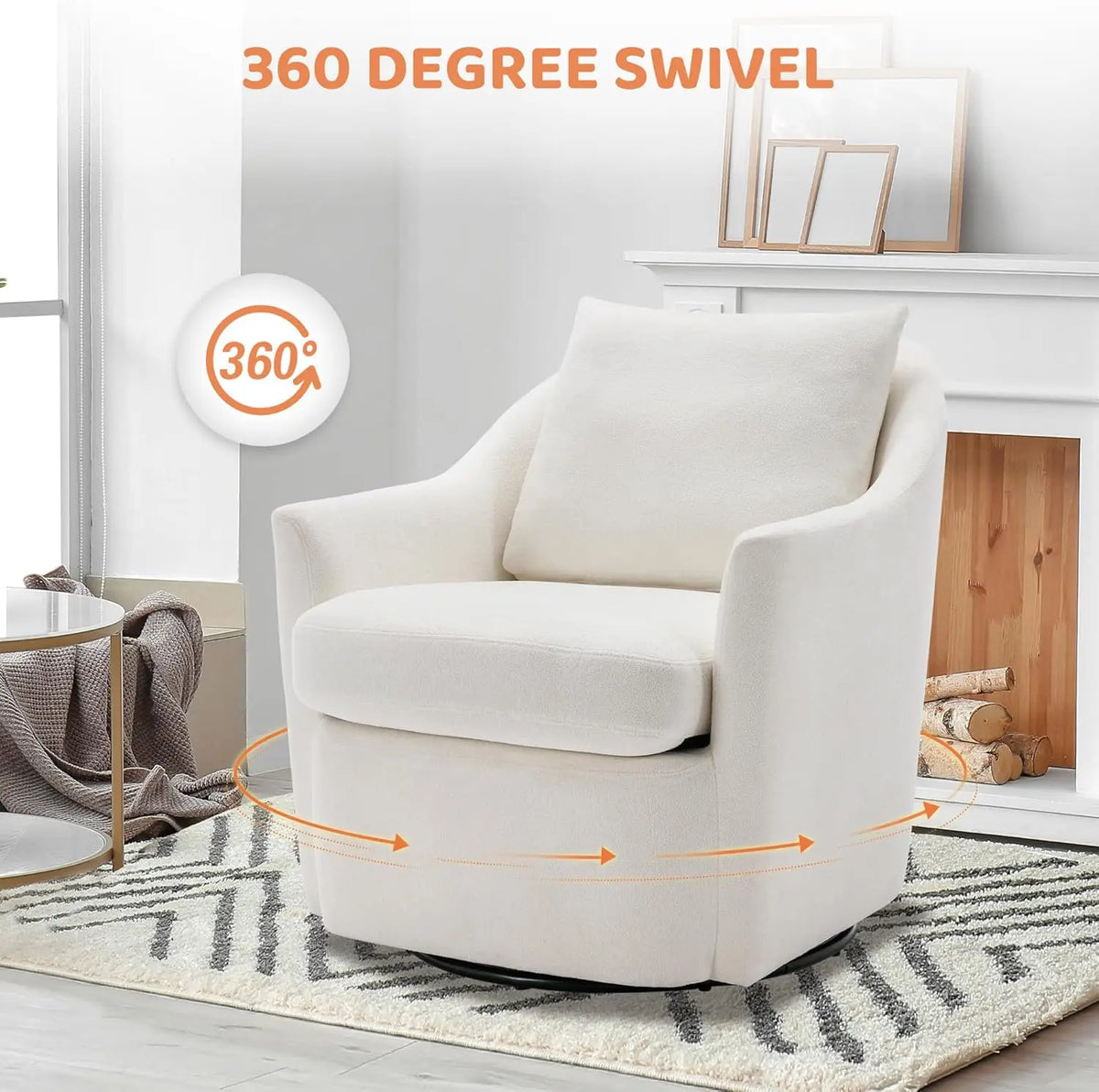 Swivel Accent Chair, Living Room Chair Upholstered 360° Swivel Chair Modern Reading Armchair for Bedroom/Office/Nursery,