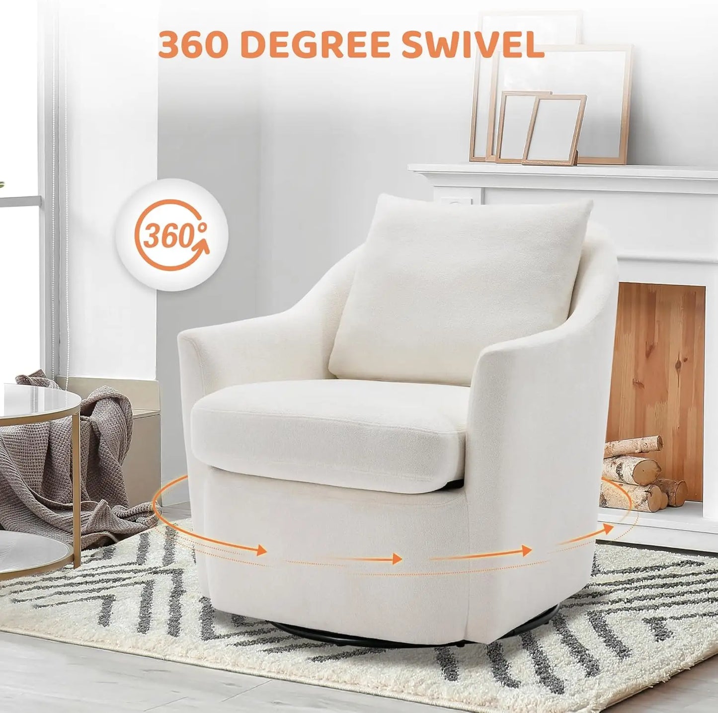 Swivel Accent Chair, Living Room Chair Upholstered 360° Swivel Chair Modern Reading Armchair for Bedroom/Office/Nursery,