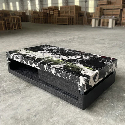 a163  Bulgari black marble luxury stone coffee table living room new walnut light luxury high sense