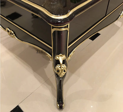 Living room coffee table Luxury solid wood carved living room coffee table side table Ebony color complete furniture