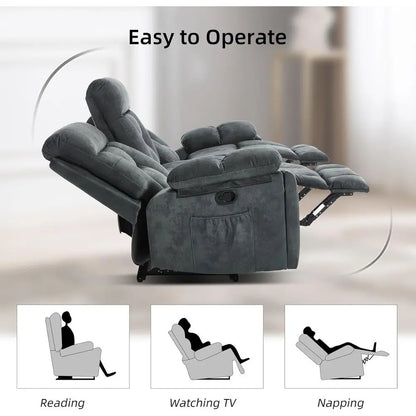 2 Piece Reclining Living Room Set, Sot abric Recliner Soa urniture Set, Included Power Lit Recliner Chair with Massage and Heat