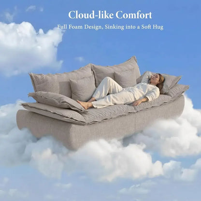 86.6" Cloud Couch or Living Room, ern 3 Seater Sailboat Soa with Deep Seat, Comy Chenille Upholstered BonelCouch with Curved Arm