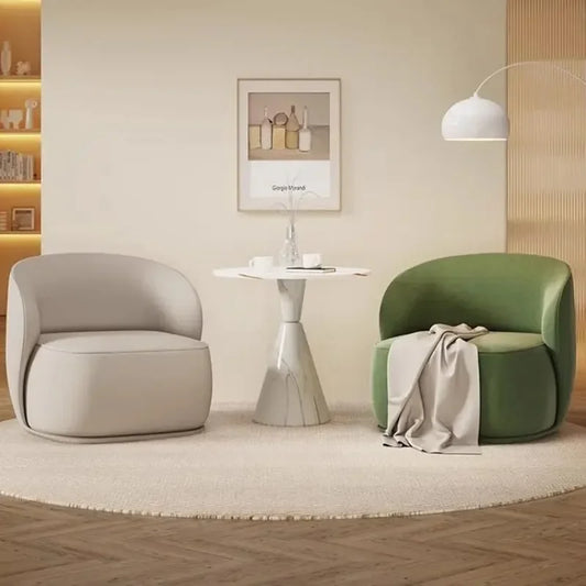 PU Leather Accent Armchair, Modern Round Club Chair for Living Room or Bedroom, Upholstered Single Sofa Seat for Small Spaces