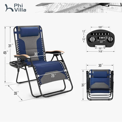VILLA XXL Oversized Padded Zero Gravity Chair, Foldable Patio Recliner, 30 Wide Seat Anti Gravity Lounger with Cup Holder, S
