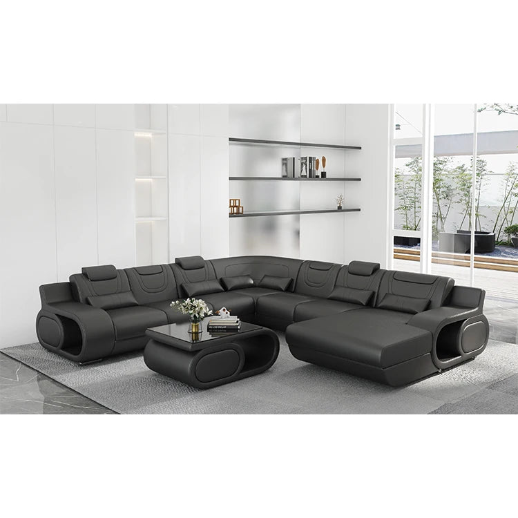 Living Room Luxury Corner Couches Furniture Set U Shape Cover Sectional Leather Sofa