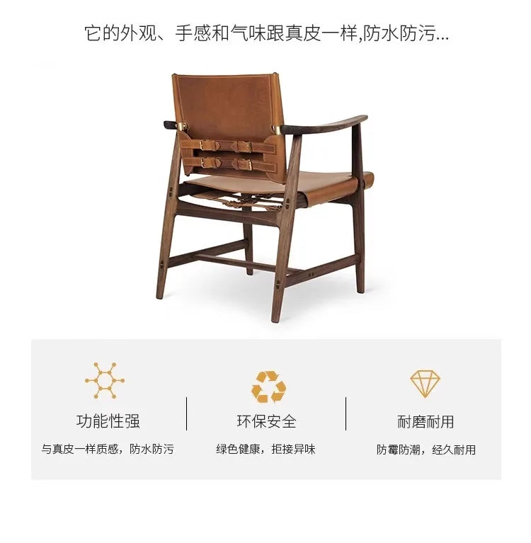 Light Luxury Living Room Chair Saddle Leather Dining Chair Dining Chairs Ash Wood Backrest Chairs Home Bedroom Study Chairs