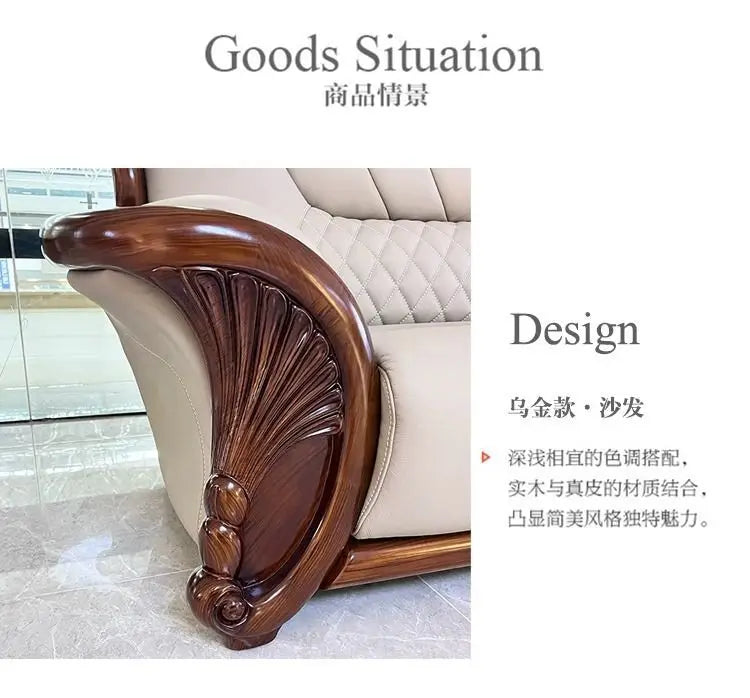 European leather sofa first layer cowhide combination living room villa luxury ebony sofa style fully furnished small apartment