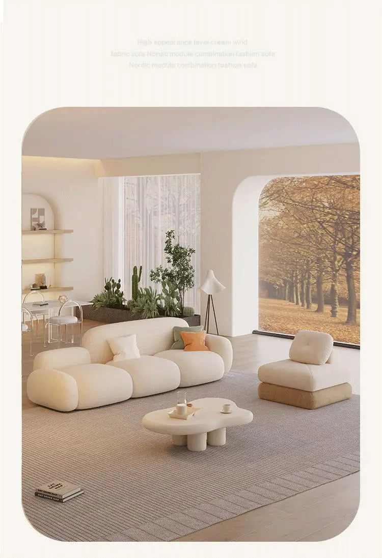 Simple living room, modern cream style, rental house, fabric sofa, straight row light luxury, bedroom sofa
