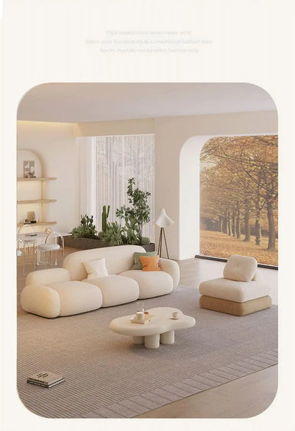 Simple living room, modern cream style, rental house, fabric sofa, straight row light luxury, bedroom sofa