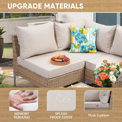 5 Piece Wicker Patio Furniture Set,Outdoor Conversation Sectional Sofa w/Coffee Table,All-Weather Outdoor Sofa, Customized