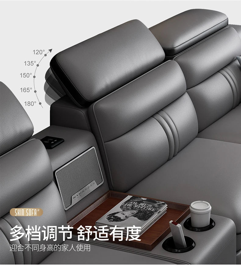 Genuine Leather Sofa Cowhide Modern Wireless Charging Smart Audio Sofa Living Room Corner Combination Divano Home Furniture