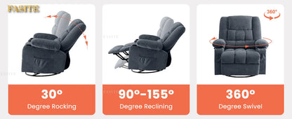 350 Pound Swivel 360° Rocking Massage Heating Recliner Sofa Chair in Anji Rocking Reclining Chair for Adults