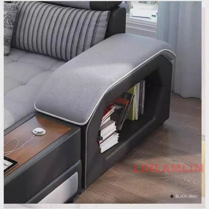 MANBAS U-Shaped Sectional Fabric Sofa Set - Modern Living Room Furniture with Storage, Built-in Side Tables, USB, and Cushions