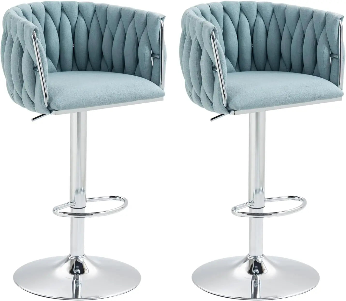 Swivel Kitchen Bar Stools Set of 2 Woven Counter Height Stools Adjustable Height 25"-31" Dining Room Chairs with Footrest