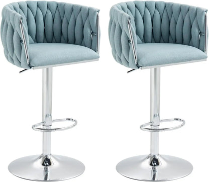 Swivel Kitchen Bar Stools Set of 2 Woven Counter Height Stools Adjustable Height 25"-31" Dining Room Chairs with Footrest