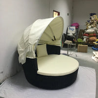 Outdoor courtyard Balcony Terrace Leisure lazy rattan sofa combination circular bed with canopy split round