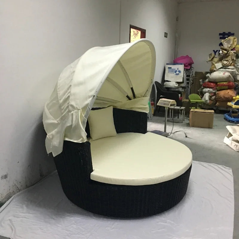 Outdoor courtyard Balcony Terrace Leisure lazy rattan sofa combination circular bed with canopy split round