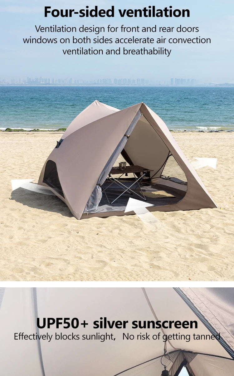 2-4 Person Camping Tent Quick Setup, Waterproof Windproof Sun Protection, Lightweight Portable for Beach Hiking, 210D Oxford