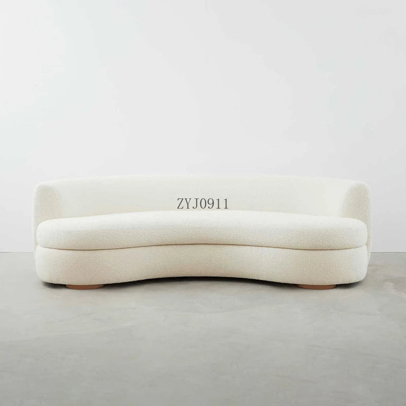 Nordic curved fabric sofa modern white cream style lamb wool special-shaped sofa