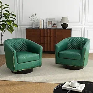 Swivel Barrel Accent Chairs, Comfortable Modern Upholstered Round Faux Leather Armchairs for Living Room and Bedroom, Beige, Set