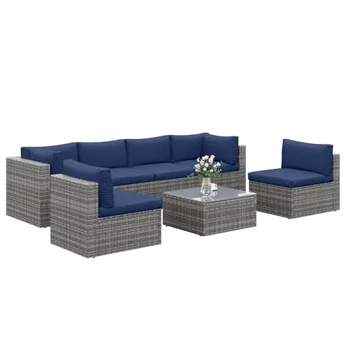 7-Piece Modular Garden Furniture Set, Wicker Outdoor Combination Sofa, With All-Weather Garden Session Set