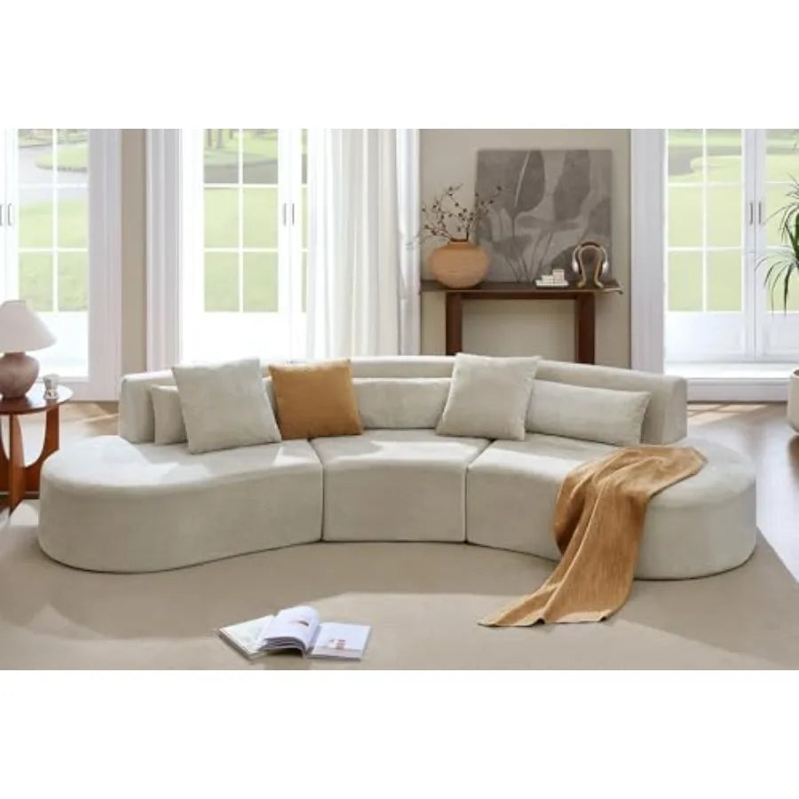 Curved Sectional Sofa with Lumbar Pillows Modular Cloud Boneless Couch with 2 Throw Pillows Oversized Modern Comfy Chenille Sof