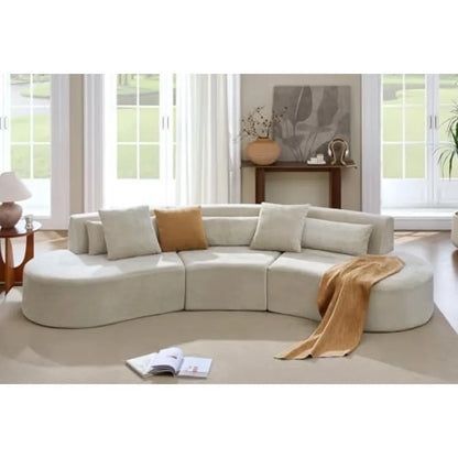 Curved Sectional Sofa with Lumbar Pillows Modular Cloud Boneless Couch with 2 Throw Pillows Oversized Modern Comfy Chenille Sof