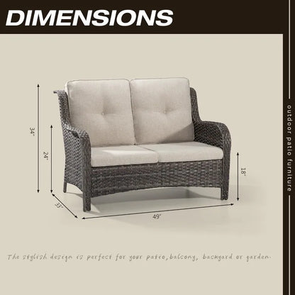 Outdoor Patio Wicker Loveseat Sofa - 2-Seater Rattan Sofa for Outside Patio Garden with Deep Seating and Olefin
