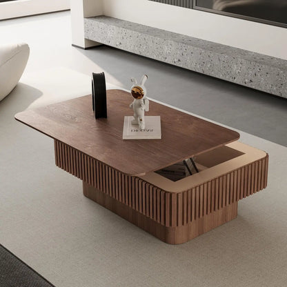 Lift Top Coffee Table For Living Room, Accent Fluted Coffee Table With Storage, Modern Solid Wood Veneered Rectangle Center Tea