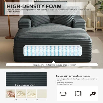 50 Inch Indoor Chaise Lounge Chair, Oversized Corduroy Upholstered Sleeper Couch, Deep Seat Reading Chair, Cloud Sofa for Living