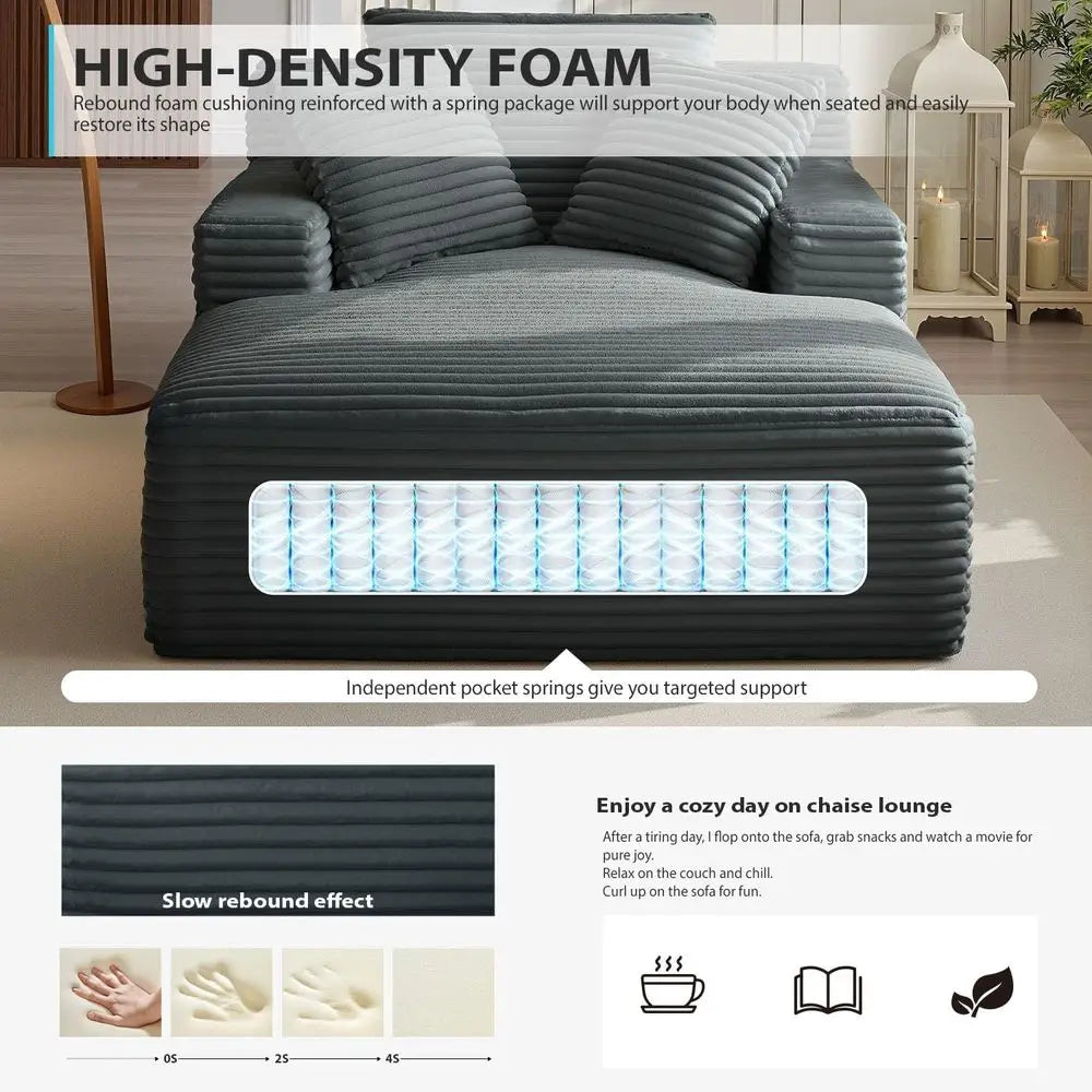 50 Inch Indoor Chaise Lounge Chair, Oversized Corduroy Upholstered Sleeper Couch, Deep Seat Reading Chair, Cloud Sofa for Living