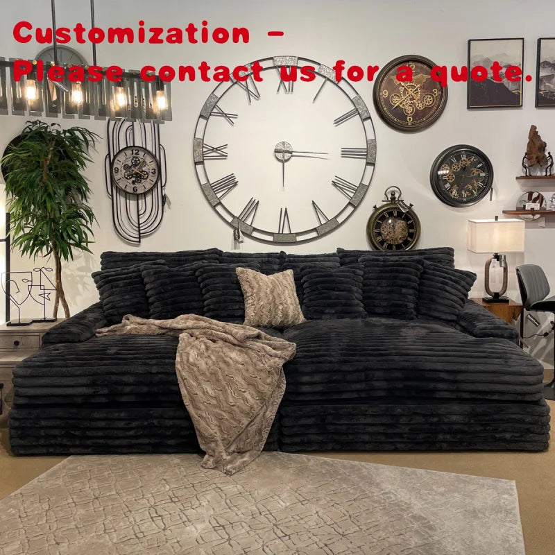 custom.ATUNUS American Thick Striped Corduroy Plush Sectional Sofa Couch Set Compression Black Brown White Living Room S