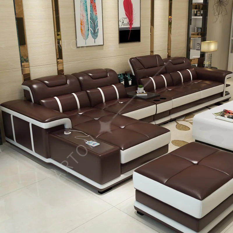 Modern Style Multifunctional Sofa Single Seat L-Shaped Combination Sofa With Massage Chair Leather Sofa Set With Speaker