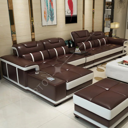 Modern Style Multifunctional Sofa Single Seat L-Shaped Combination Sofa With Massage Chair Leather Sofa Set With Speaker