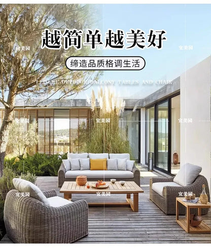 Leisure Rattan Outdoor Sofas Modern Courtyard Terrace Balcony Garden Sofas Accent Banquet Furniture Muebles Jardin Lshysf