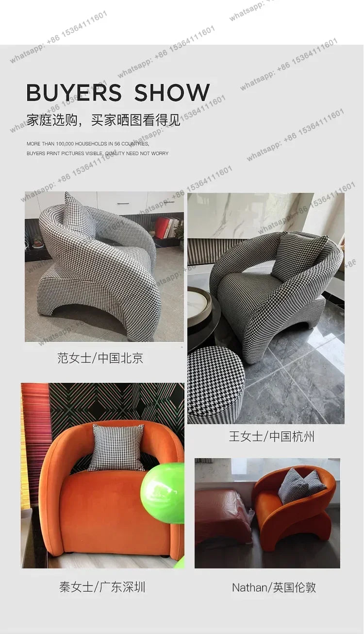 Sofa Esigner Curved Single Houndstooth Couch Nordic Living Room Balcony Leisure Creative Chair Designer