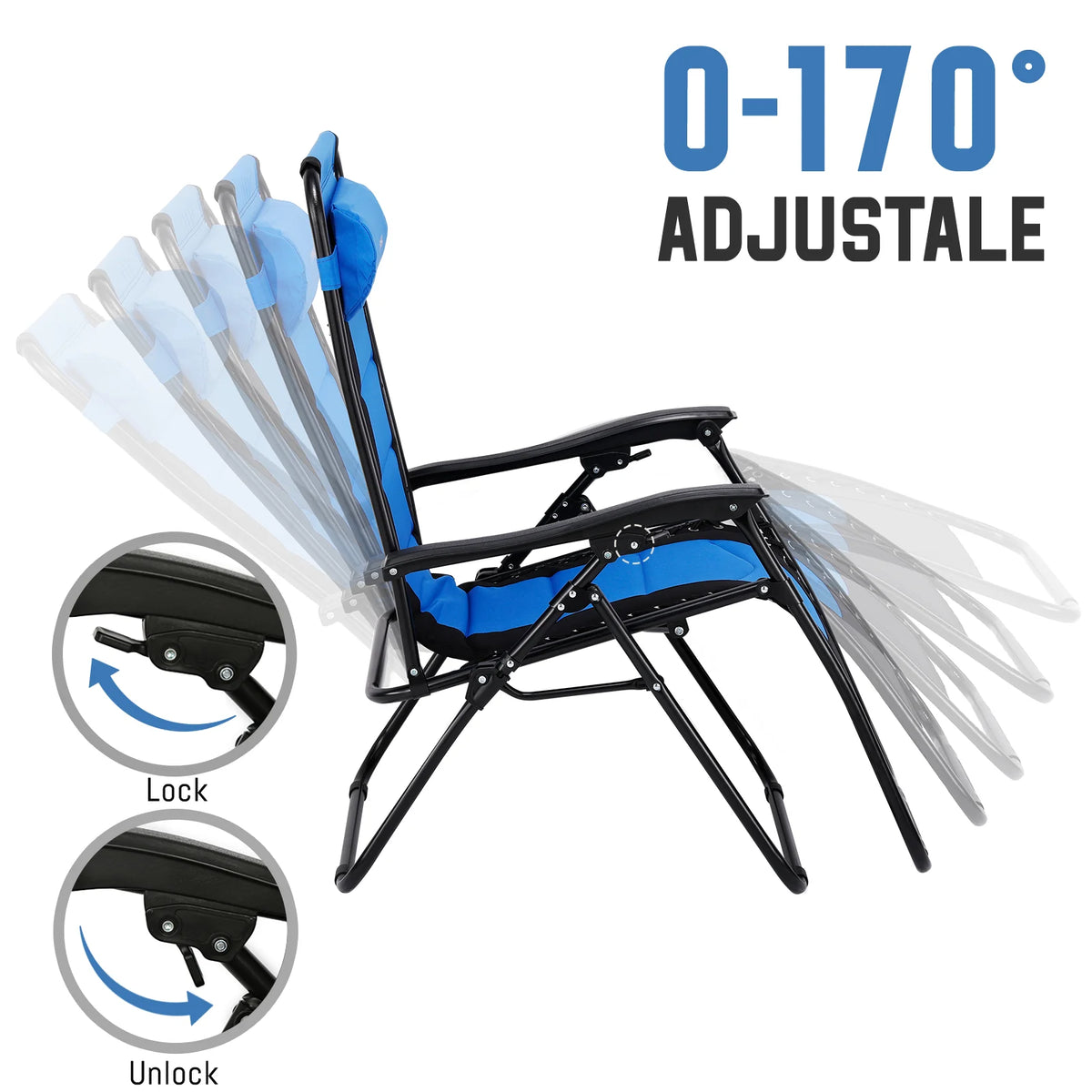 Chair Waterproof Oxford Cloth with Cotton Padded Adjustable Patio Zero Gravity Reclining