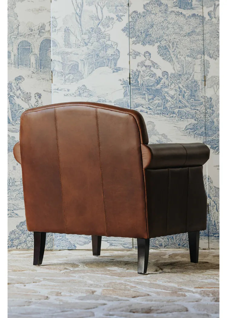 Retro oil wax leather leisure chair medieval living room tiger chair American single chair