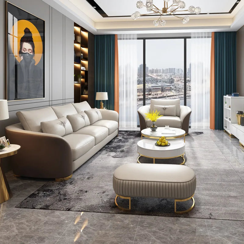 Ensemble de canapés modulaires en cuir, Design italien, maison de luxe, meubles de Villa, cadre en bois, grand canapé sectionnel pour salon