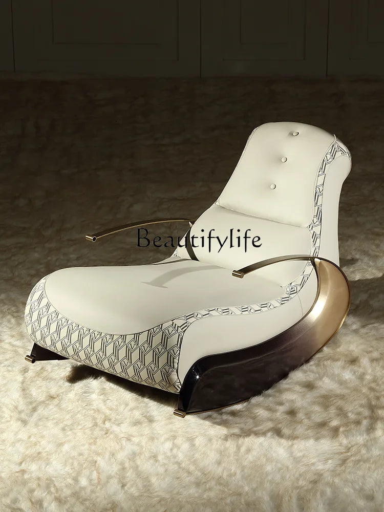 S Modern Italian Light Luxury Rocking Chair Leather Recliner Leisure Chair Single Sofa Rocking Chair