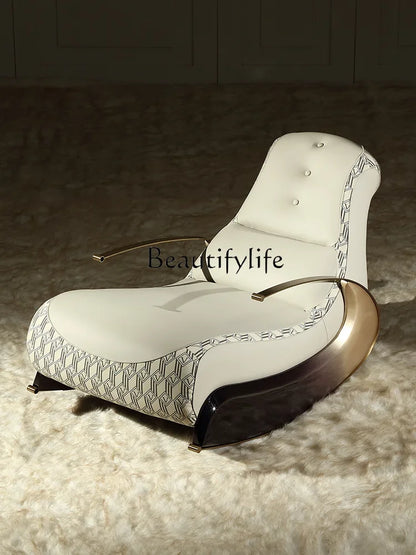 S Modern Italian Light Luxury Rocking Chair Leather Recliner Leisure Chair Single Sofa Rocking Chair