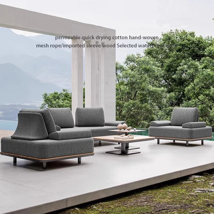 nvModern Simple Outdoor Patio Teak Aluminum Alloy Waterproof Corner Sofa Combination Outdoor Furniture&