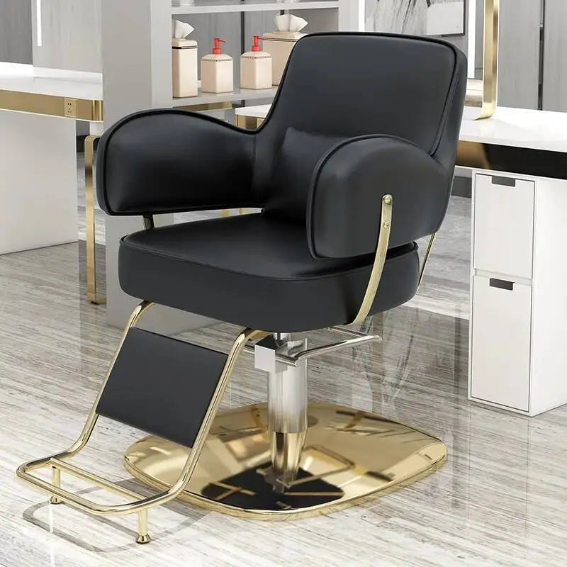 Round Chair Professional Barber Chairs Mirror Hair Salon Women's Beauty Men's Shaving Rotating Ergonomic Wheels Reclining Silla