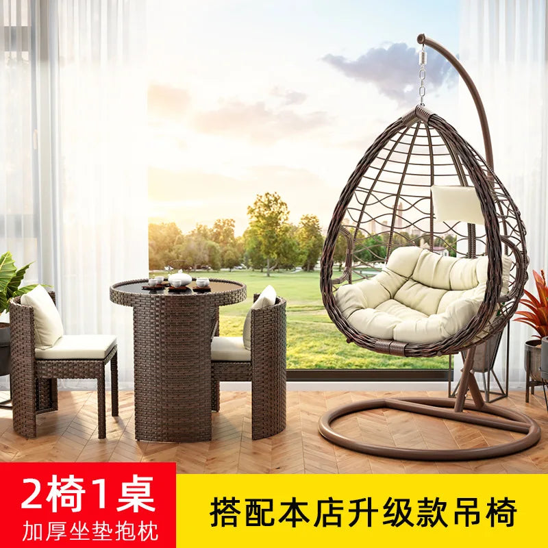 Balcony Small Table and Chair Tea Table and Chair Kit Outdoor Garden Combination Leisure Storage Rattan Knitting Small Table and