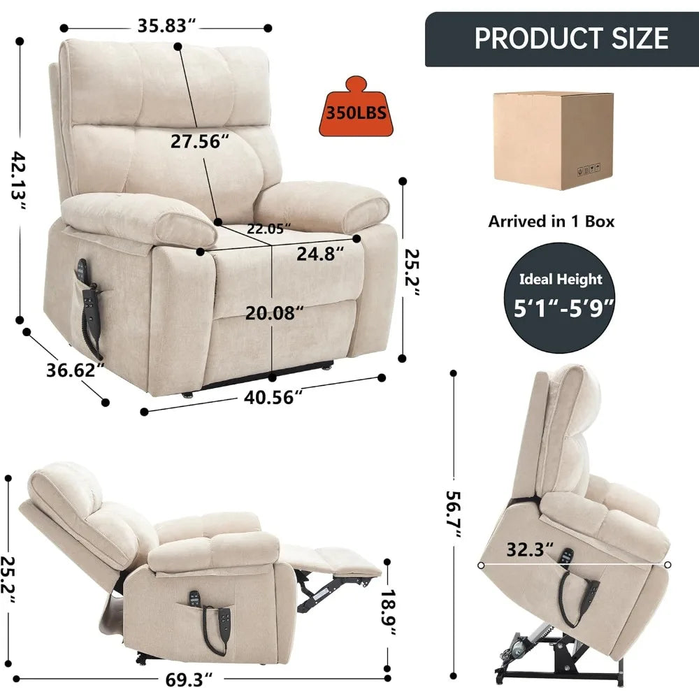 Dual Motor Power Lift Chair for Elderly with Vibration Massage and Lumbar Heating for Living Room, Electric Lay Flat Recliner