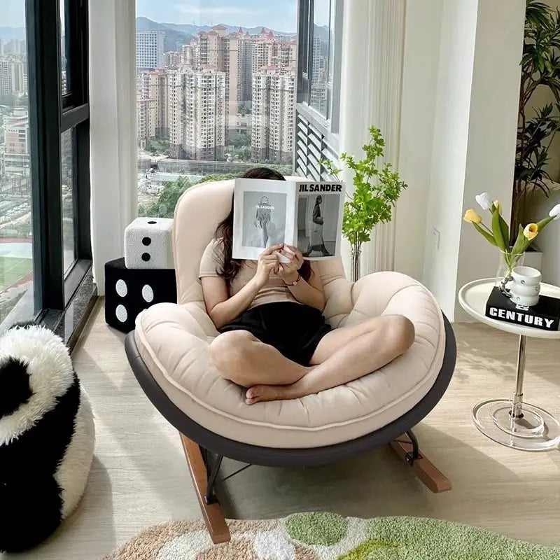 Nordic Style Rocking Chair for Living Room Cat scratch SKin Leather Light Luxury Lounge Chair for Adult Lazy Sofa Balcony Chair