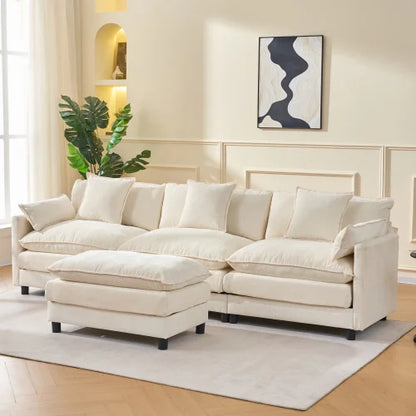 Modular Sectional Cloud Couch with Ottoman for Living Room, Bedroom and Apartment 108" L Shaped 3+1  Modern Sofa