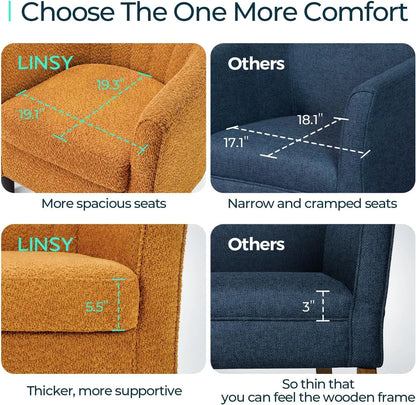 Modern Chenille Accent Chair with Ottoman, Orange Barrel Armchair for Living Room Bedroom Office