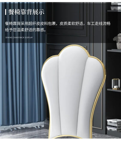 Modern simple stainless steel luxury hotel dining chair high-end soft bag white leather back chair fashionable home dining chair
