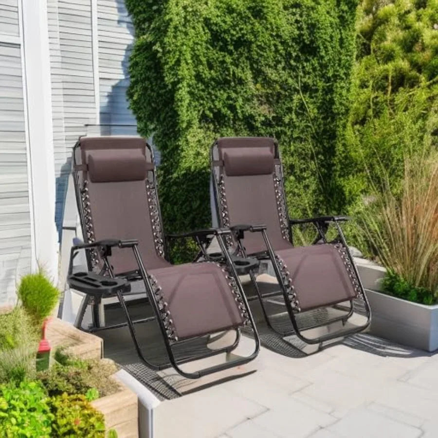 Zero Gravity Patio Folding Lawn Chairs Outdoor Gravity Camp Reclining Lounge Chair with Pillows for Poolside Backyard and Beach